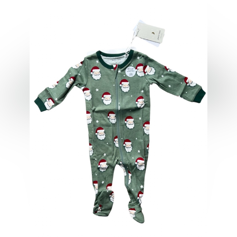 Petit Lem Holiday Santa Footed Sleeper Sage Green 6M NWT